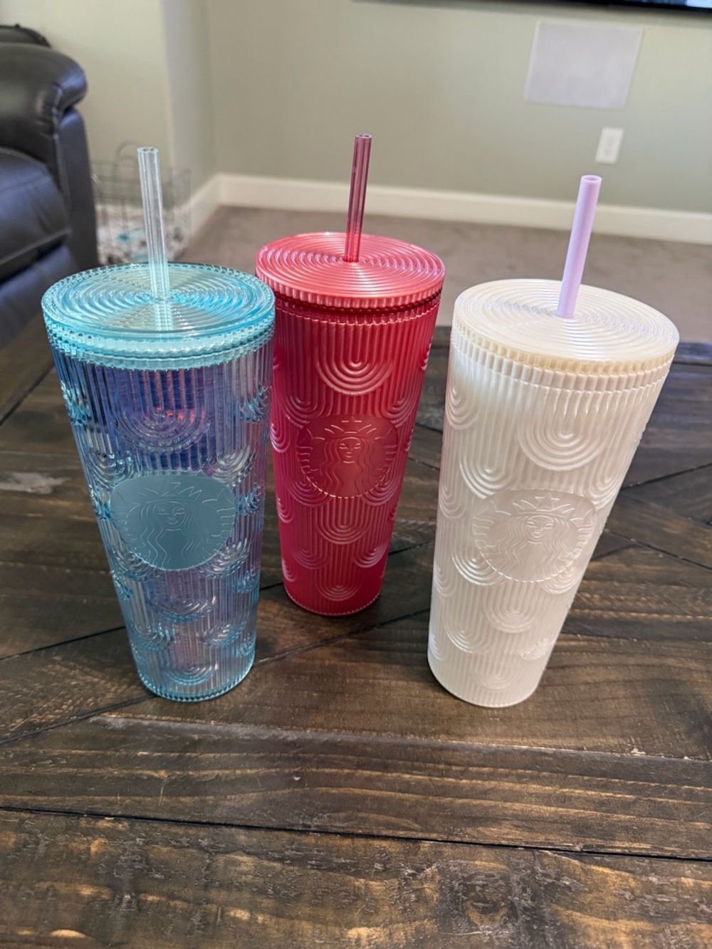 Starbucks Textured Reusable Cold Cups - sea green, mauve, white, 24oz